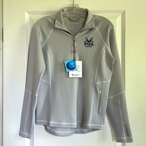 NWT Ladies PGA qtr zip top, gray & wht S.